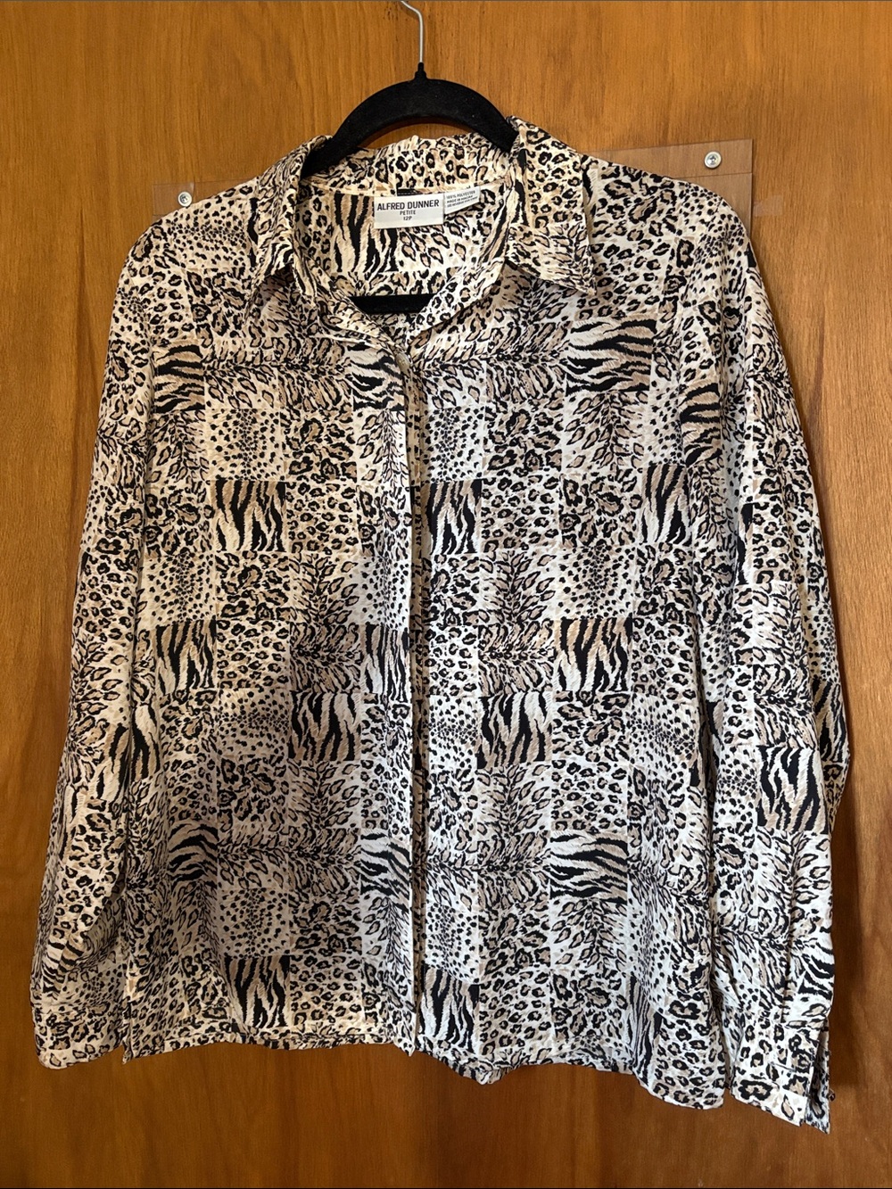 Alfred Dunner Women’s Black and Cream Animal Print Button-Down Shirt